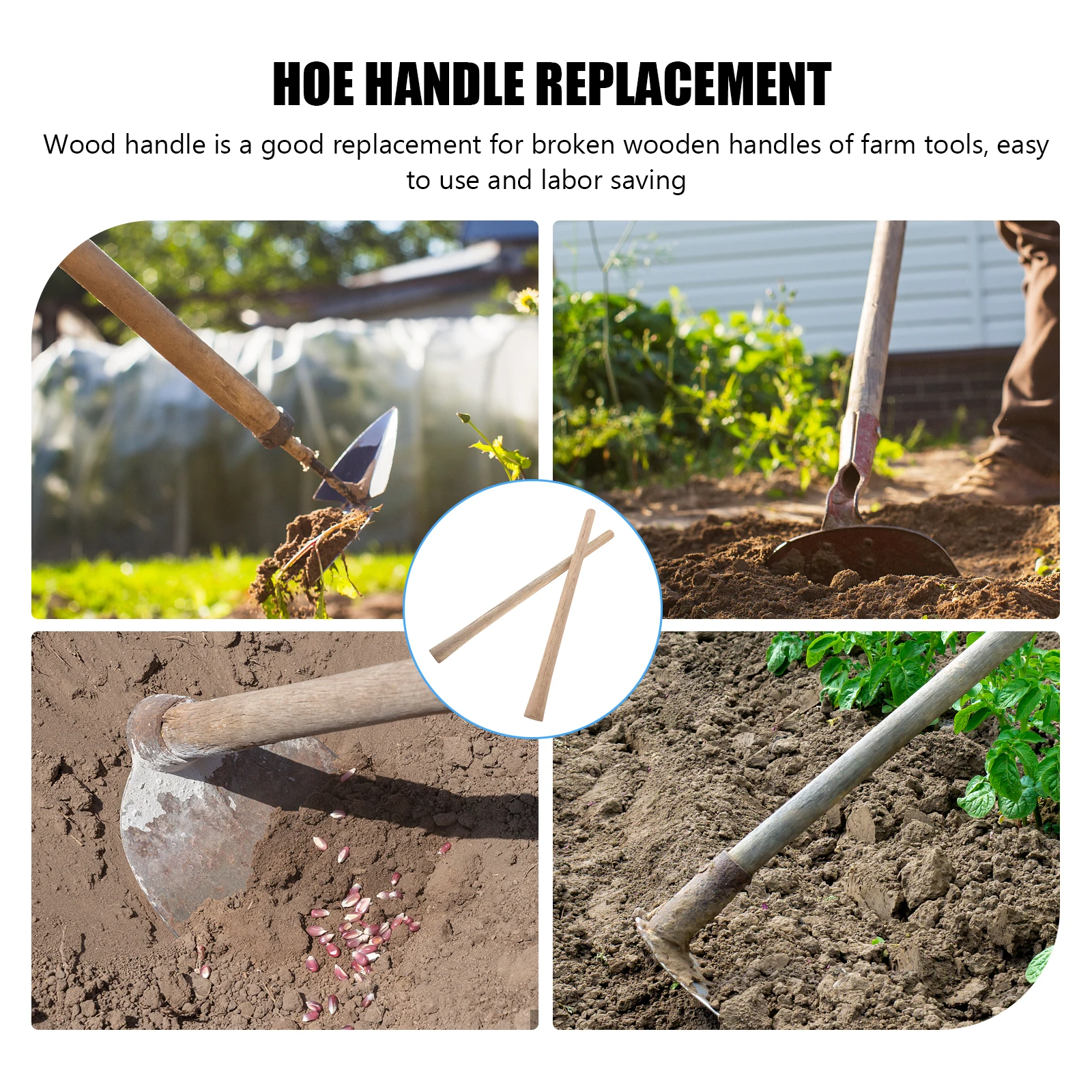 

2pcs Solid Wood Handles Yard Tools Ergonomic Non-slip Comfortable Grip Replacement Shovel Hoe Broom Gardening Accessories Wooden