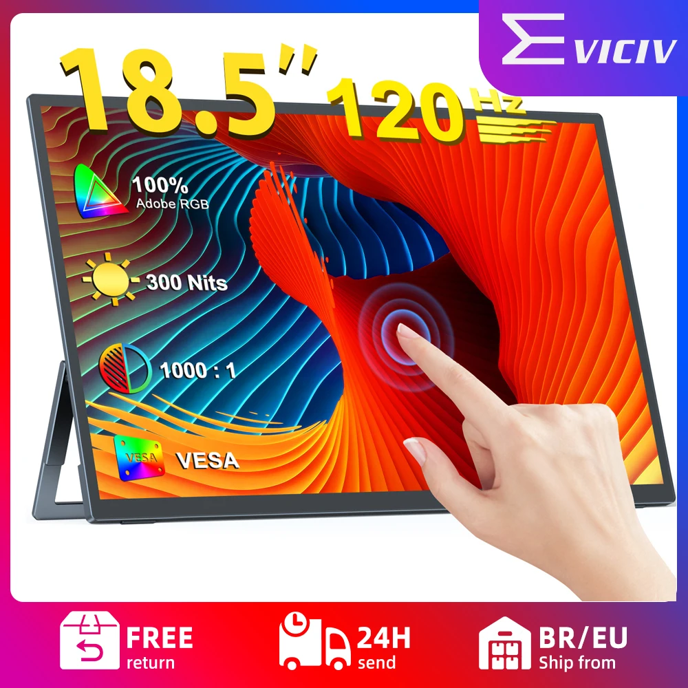 

EVICIV 18.5'' Portable Touchscreen 120hz Monitor with Type C HDMI FreeSync IPS HDR Gaming Display Travel Second Monitor for PS5