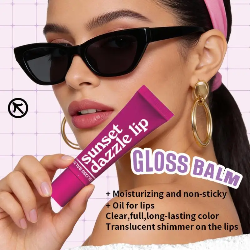 サンセットダズルリップグロスバーム、ジューシーミラーウォーターグローリップスティック、保湿栄養透明感のある輝き持続リップメイクアップオイル