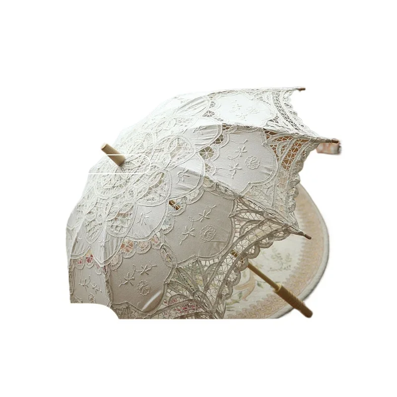 

V45O parasol female wedding bridal big red umbrella retro lace court craft umbrella photo length