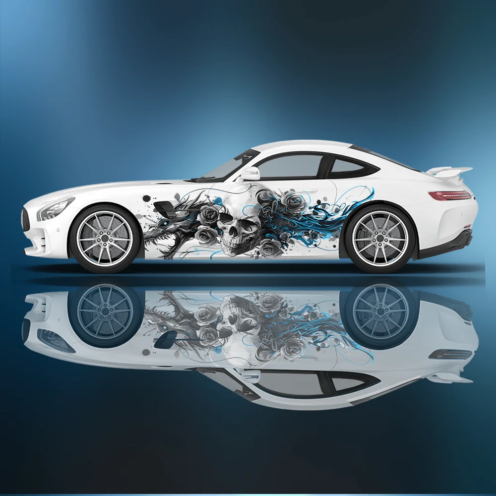 

Black Dragon Skull Rose Car Vinyl Wraps Decal Self-adhesive PVC Sticker Suitable for Trucks SUV Decoration Auto Accessories Gift