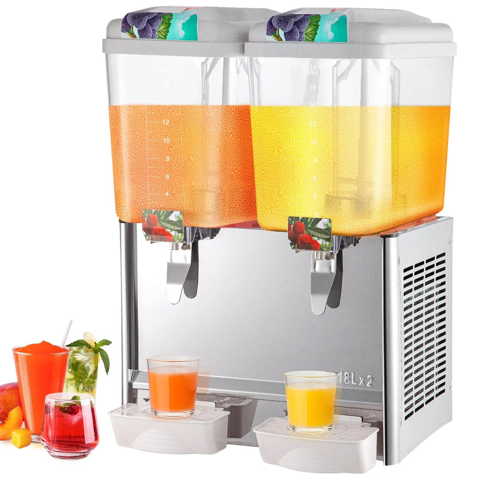 110V Commercial Beverage Dispenser; 9.5 Gallon 36L 2 Tanks Juice Dispenser Commercial; 18 Liter Per Tank 300W Stainless Steel Fo