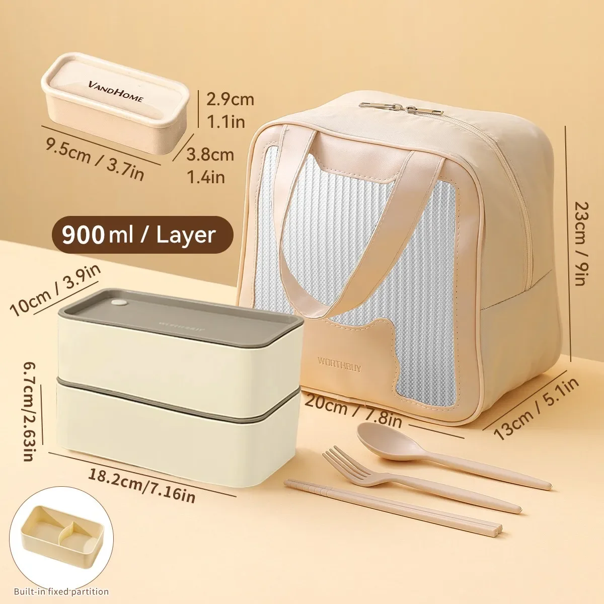 Plastic lunchbox met afneembaar compartiment, groot formaat, lekvrij, geschikt voor fruit en salades, ideaal voor kinderen en studenten, en magnetronbestendig.