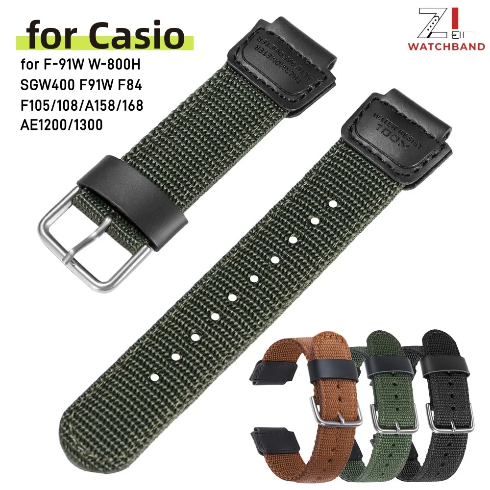 18mm Nylon Strap for Casio for F-91W W-800H Watch Band SGW400 F91W F84 F105/108/A158/168 AE1200/1300 Men Women Cowhide Bracelet