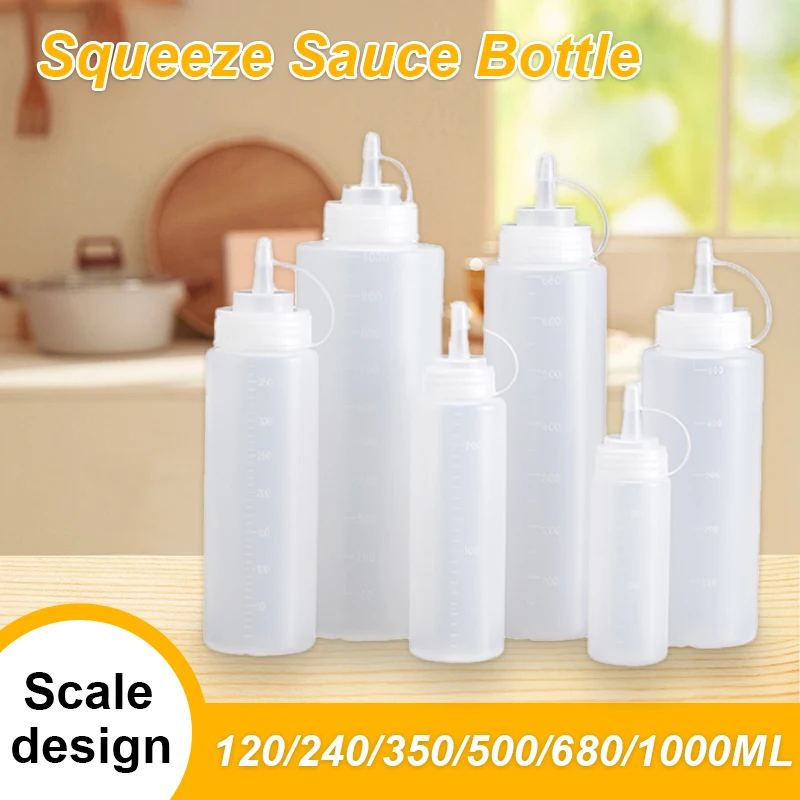 120-1000ML Squeeze Sauce Bottle Ketchup BBQ Condiment Dispenser Plastic Pointed Mouth Squeeze Sauce Bottles Kitchen Accessories
