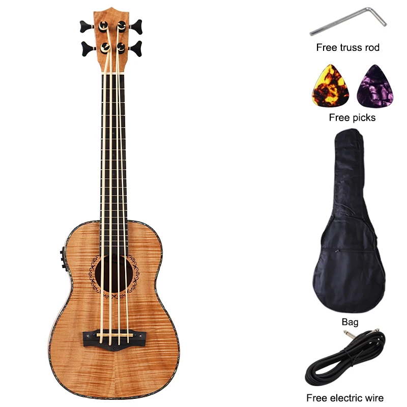 Electric Ukulele Guitar 30 Inch Matte Finish 4 String Children Mini Guitar Uk Bass Guitar Natural Color Full Okoume Wood Body