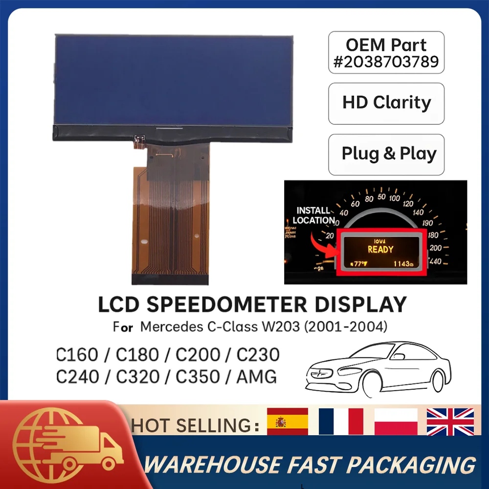 

Gauge Cluster LCD Display Screen Replacement For Mercedes W203 C-Class 2001-2004 Speedometer 2038703789 Instrument Panel