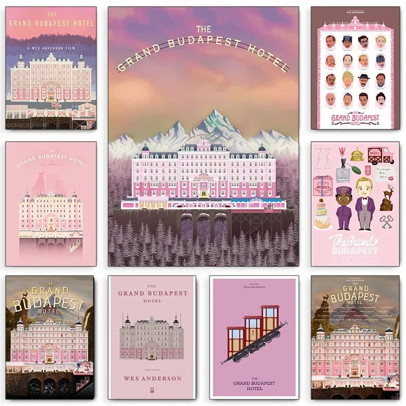 The Grand Budapest Hotel Poster Wes Anderson Pink Retro Art Canvas Painting Print Minimalist Movie Wall Home Decor Holiday Gifts