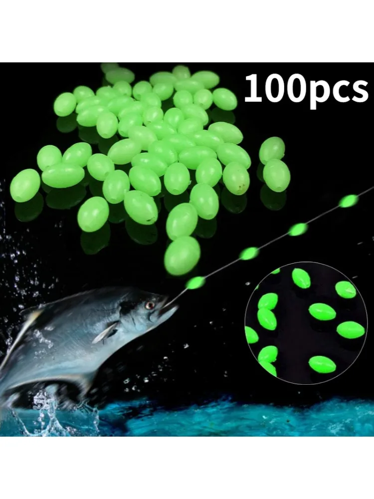 100 pcs/lot ovale nuit lumineuse perles de pêche brillant mer pêche leurre appât flottant perles matériel de pêche outil pour plate-forme 4/5/6/8mm