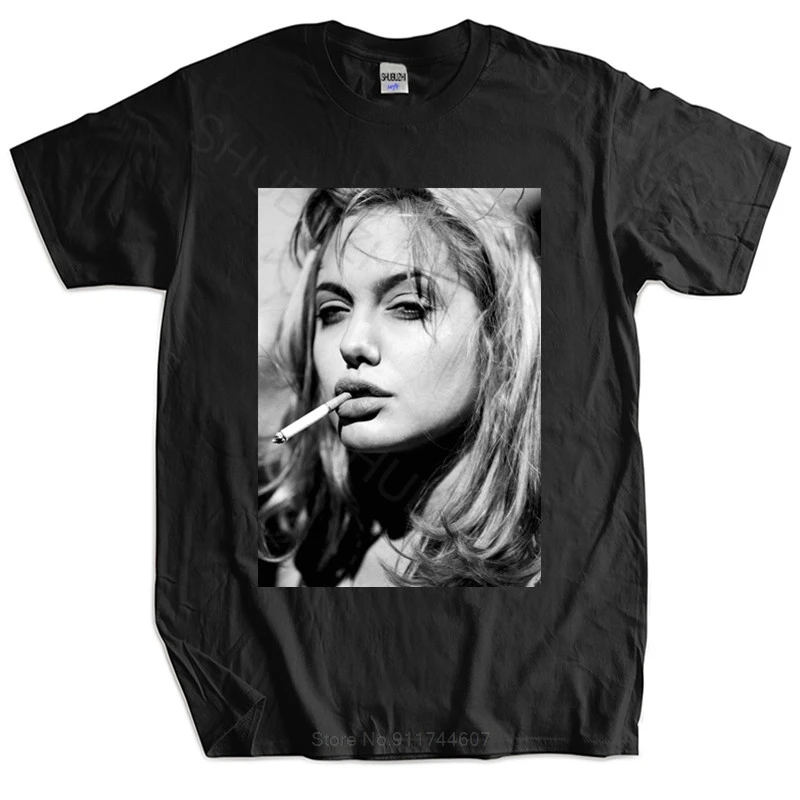 New t shirt black tops for men discount T SHIRT ANGELINA JOLIE BRAD PITT FIGHT CLUB DVD PUNK CIGGY cotton tshirt for boys