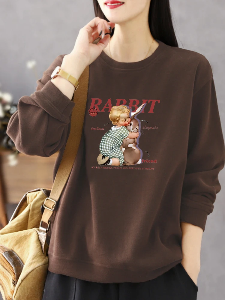 

Pure Cotton round Neck Sweatshirt Women's Autumn Winter Large Size Anti-Aging Korean Style Coffee Color Inner Wear Top