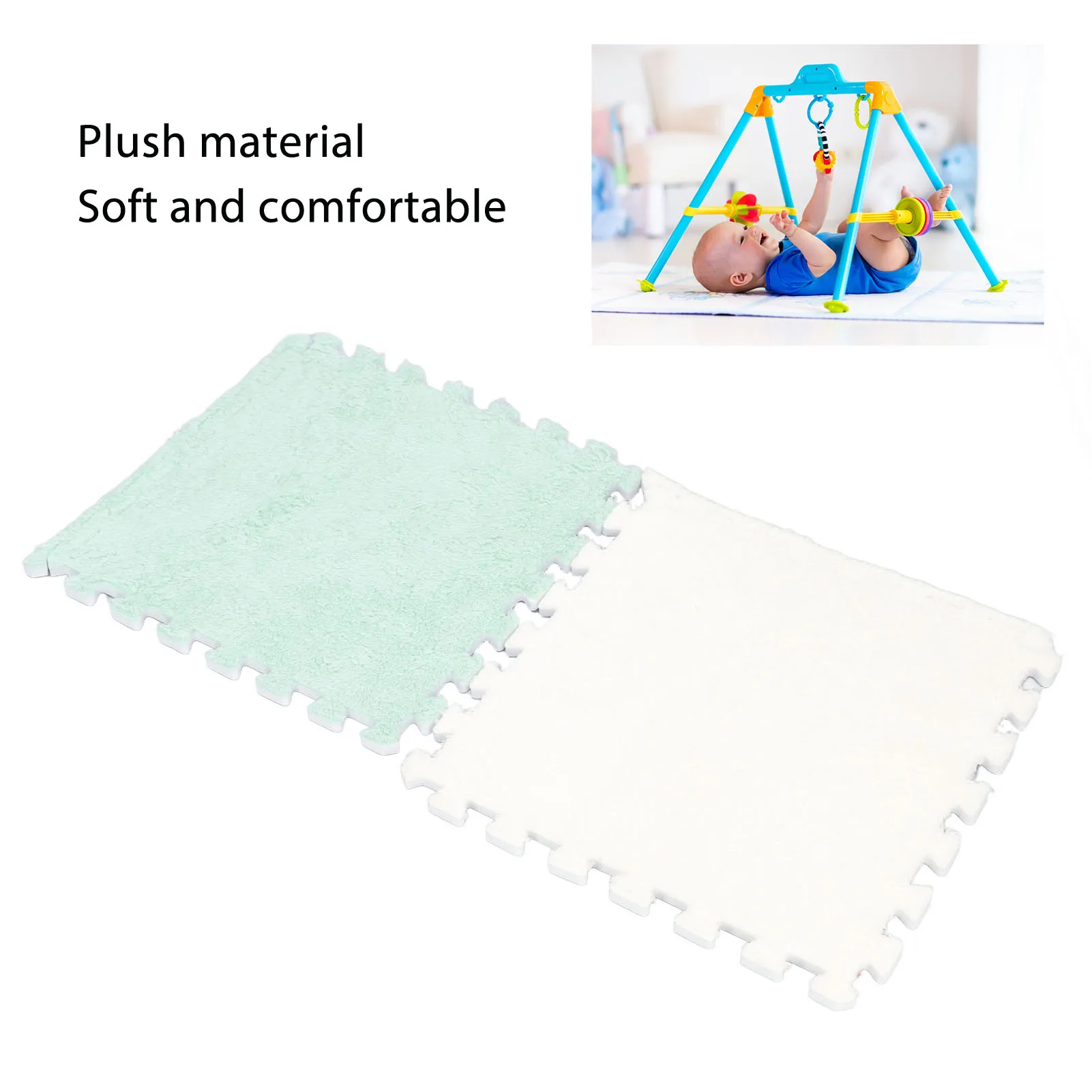 ZK20 10pcs Plush Foam Interlocking Floor Mat Soft Anti Slip Cuttable Color Block Thickened Foam Tiles Area Carpet Mint Green