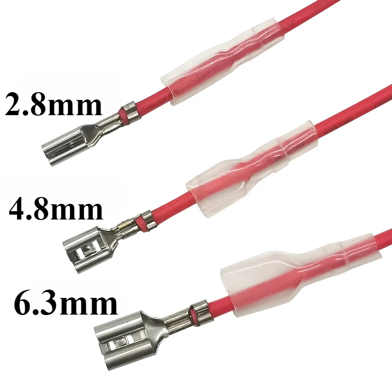 10pcs/lot 2.8mm 4.8mm 6.3mm Tinned Feamle Spade Quick Splice Crimp Terminals With 20cm 30cm Red And Black 18awg Cable Harness