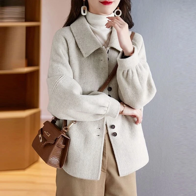 

Женское шерстяное пальто, осень-зима 2024, модные новые корейские короткие куртки, однобортные повседневные верхние одежды с длинными рукавами и лацканами, топы