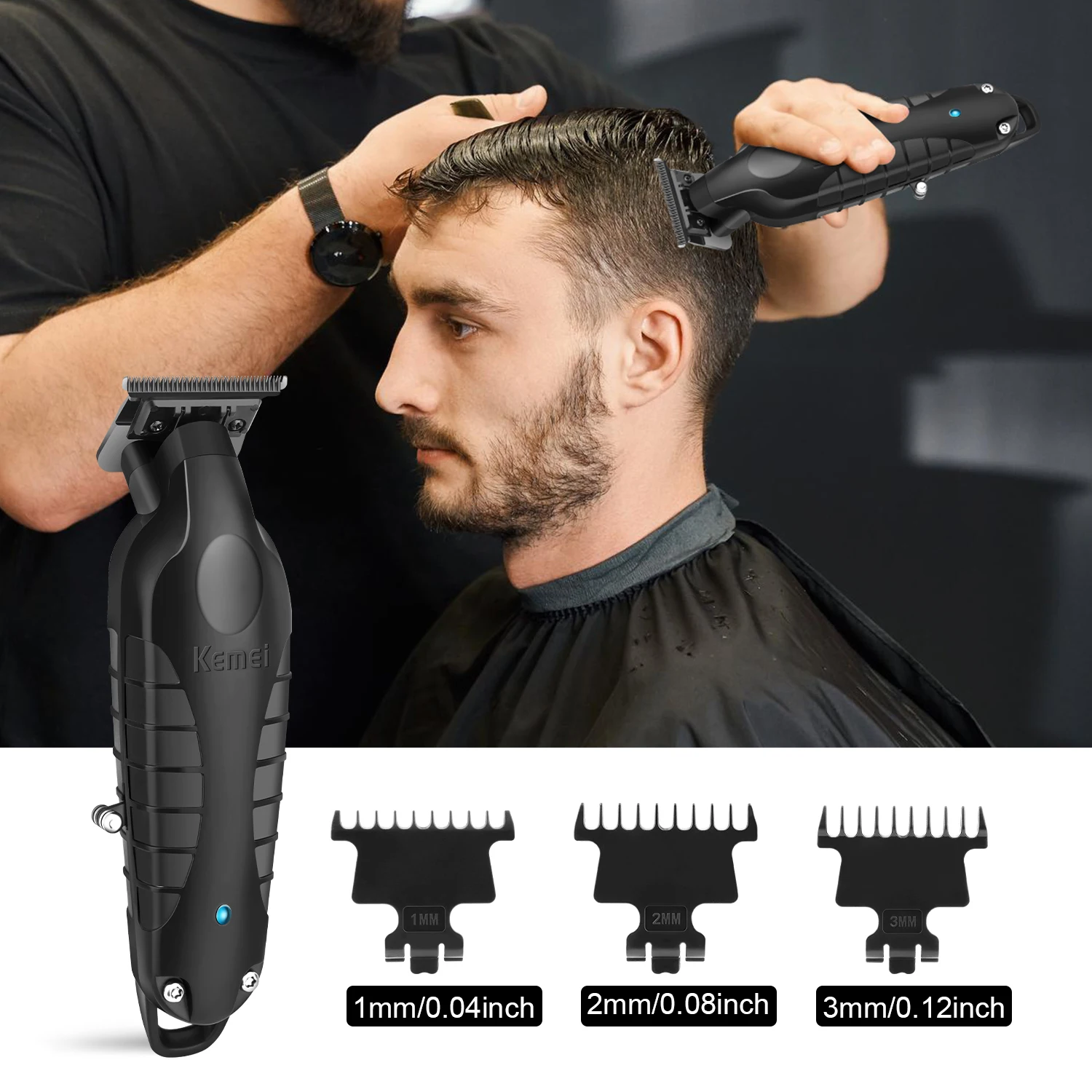 Kemei Men's Cordless Hair Clipper USB Rechargeable Zero Gap Trimmer Electric Hair Clipper Original Blade Accessories KM-PG2299