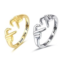 Matching Ring Romantic Heart Hand Hug Ring for Women Men Couple Silver Color Gold Color Love Gesture Finger Jewelry Gift