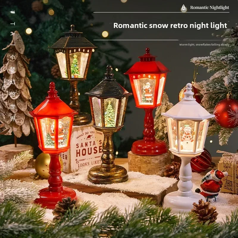 Christmas decorations luminous water-filled hexagonal table lamp ornament mini street lamp night light creative props gift