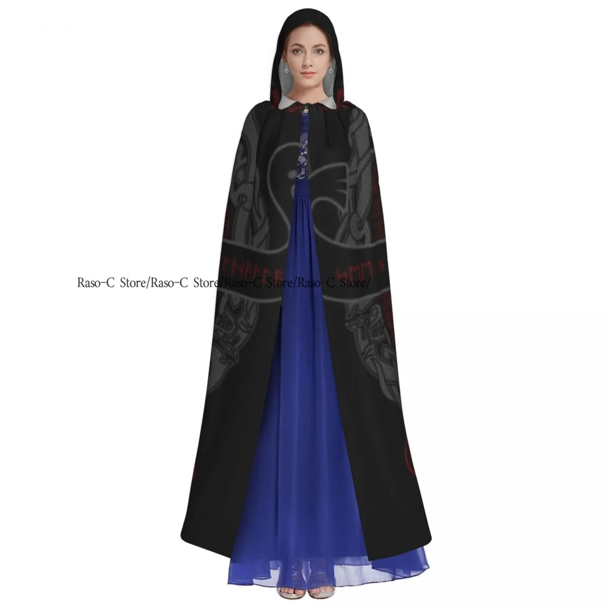 Hooded Cloak Unisex Cloak with Hood Celtic Scandinavian Old Norse Runic Alphabet Cloak Vampire Witch Cape Cosplay Costume