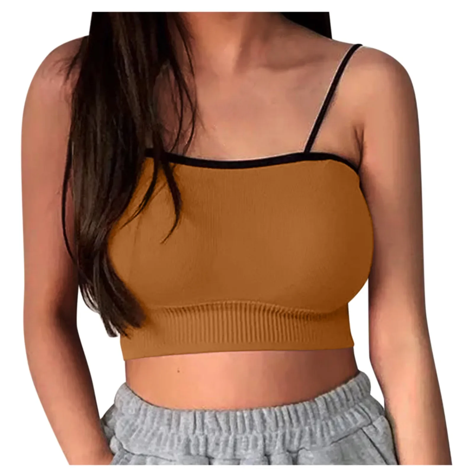 Sexy Women Bra Tube Top Tank Korean Style Seamless Tube Tops Patchwork Underwear Thin Shoulder Strap Short Backless Women's Top