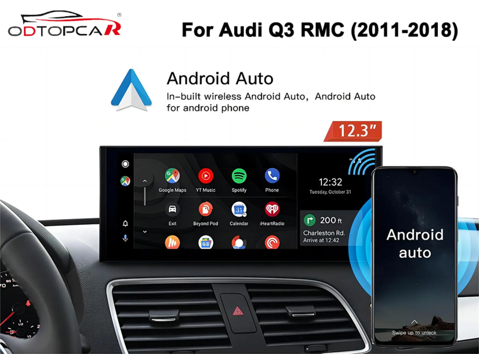 For Audi RS Q3 /RS Q3 RMC 12.3 inch Blu-Ray Touch Screen Apple Caplay Full Screen Android Mirroring Bluetooth 4G GPS Navigation