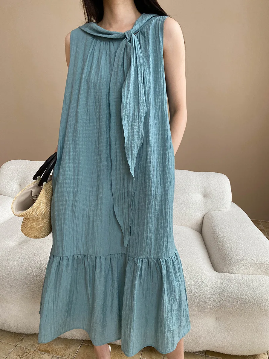 

2025 Sleeveless Summer Women's Dress Casual Solid Color Loose Midi Dress