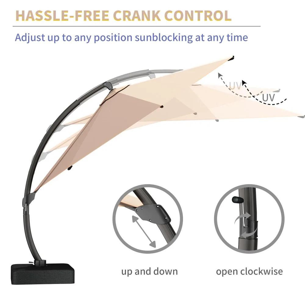 11ft Offset Cantilever Patio Umbrella with Base Included, Large Round Aluminum Outdoor Umbrella, 360° Rotation &