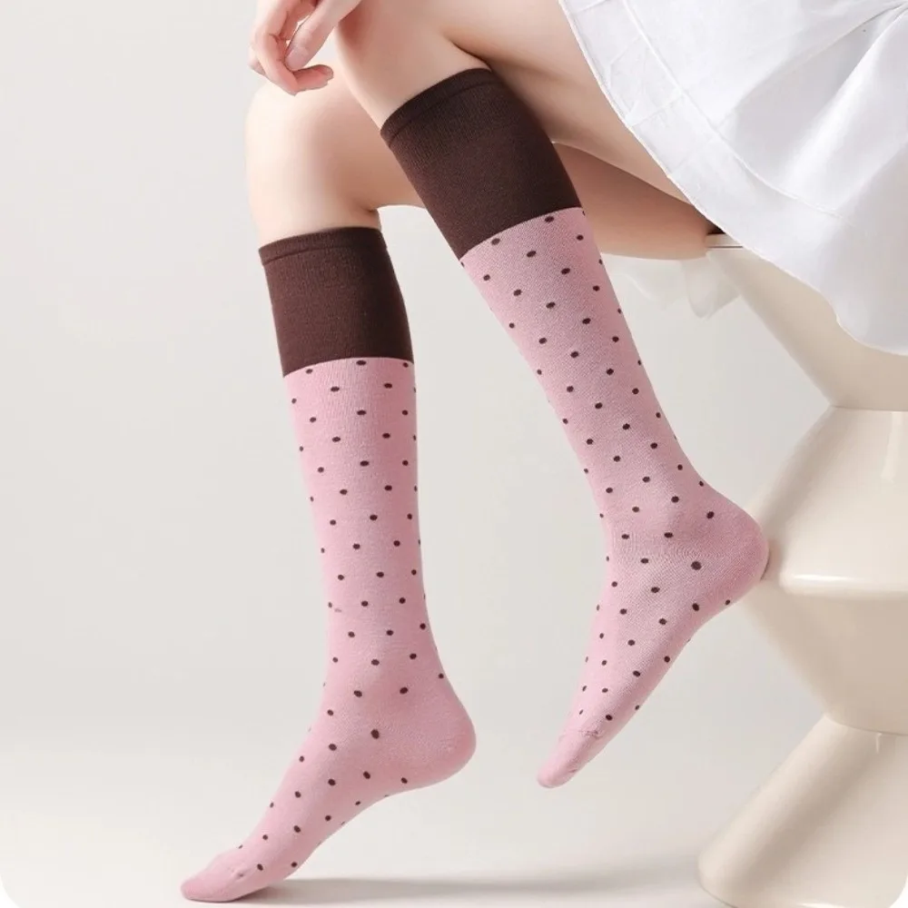 Strümpfe Frauen Japanische Mode Polka Dot Baumwolle Lange Socken Koreanischen Stil Farbe Passenden Süße Mädchen Knie Socken Frauen Strümpfe