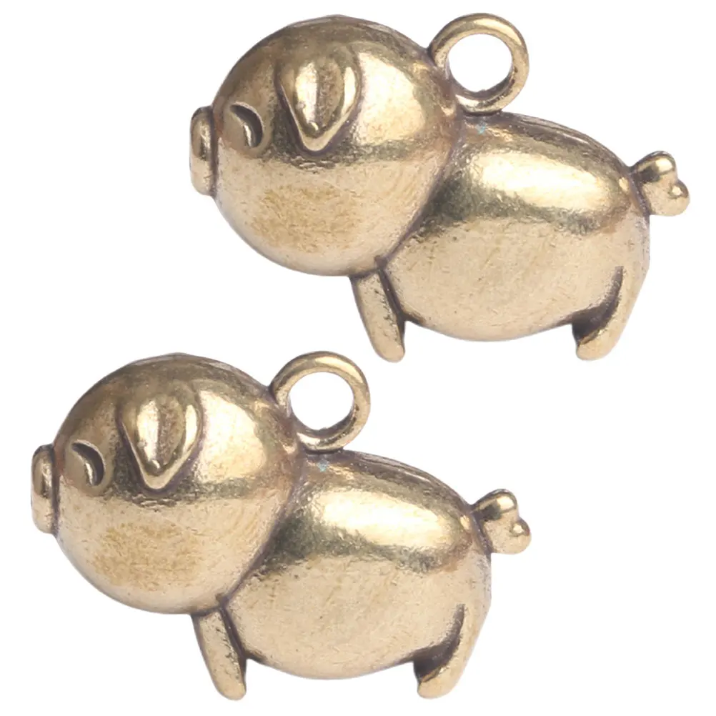 

2Pcs Brass Pig Keychain Vintage Home Decor DIY Pendant Lightweight LongService Time Miniature Decoration Retro Charm