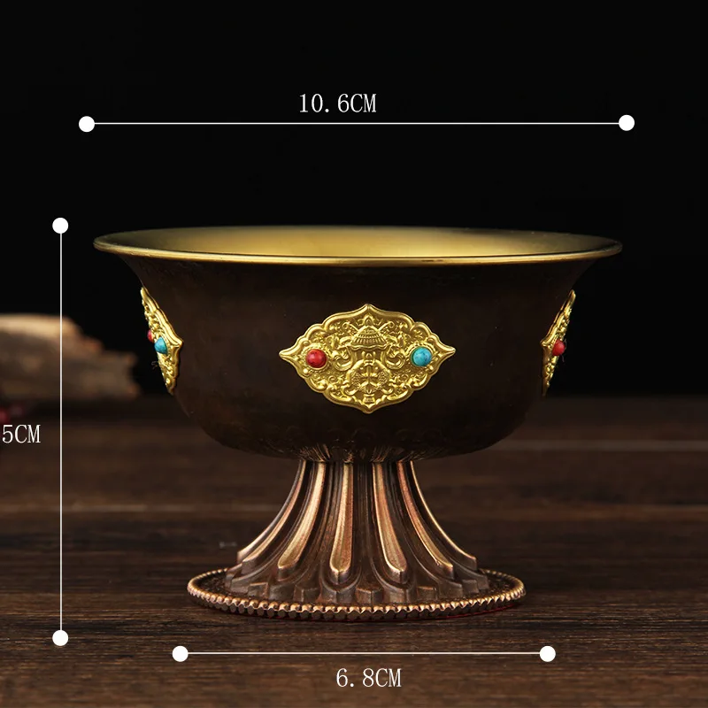 Pure Copper Offering Bowl Set – 7/8-Piece Water Cups with 8-Auspicious Symbols, for Guanyin & Protector Deities