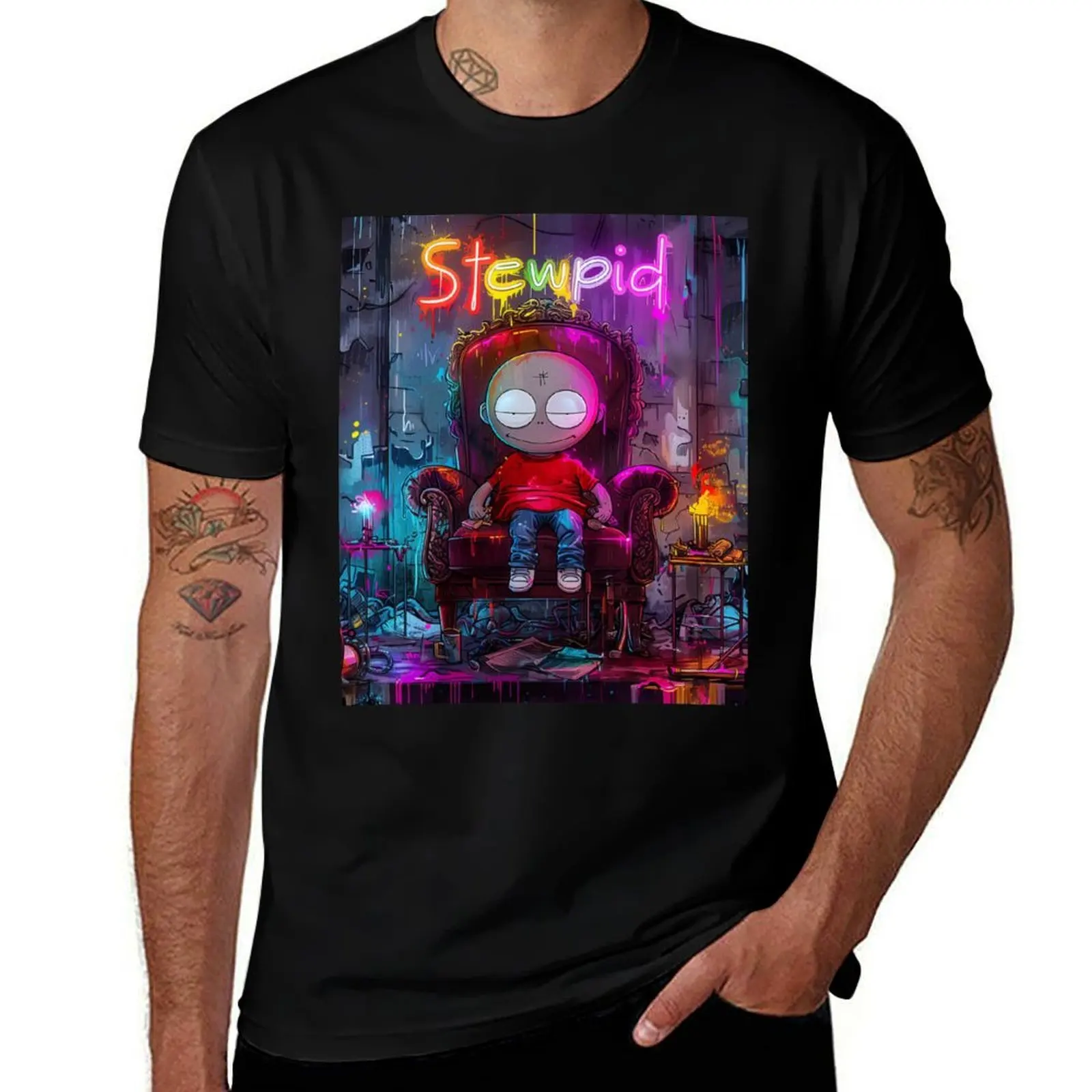 Stewpid’s Master Plan T-Shirt Simple Solid Color Crew Neck Tee