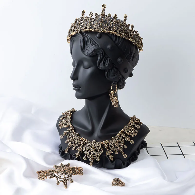 

Moroccan Crystal Bridal Jewelry Set Hand Inlaid Rhinestones Retro Court Style 5pc/Set including Necklace Earrings Bracelet Ring