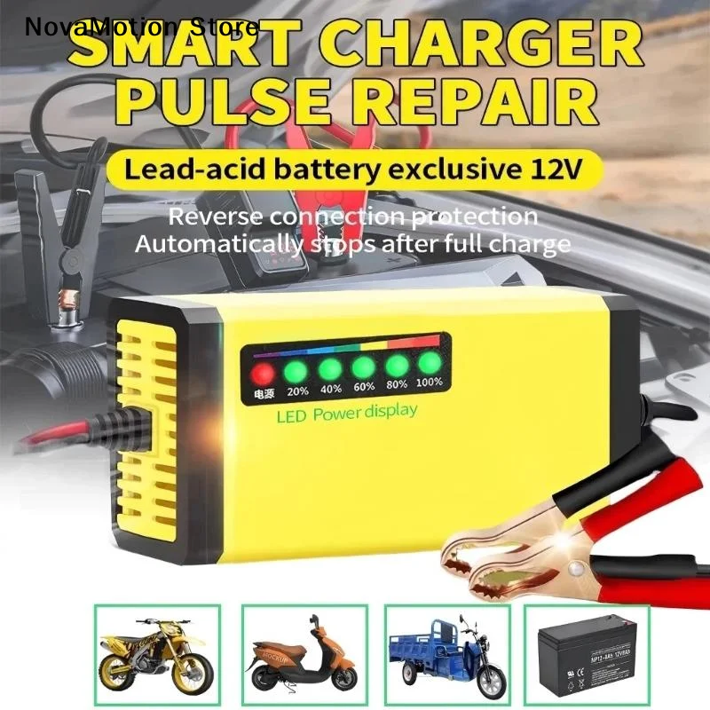 4AH-20AH 12V Car Battery Charger 220V Power Puls Repair Charger Wet Dry Lead Acid Battery LED Display Moto Truck Battery Charger