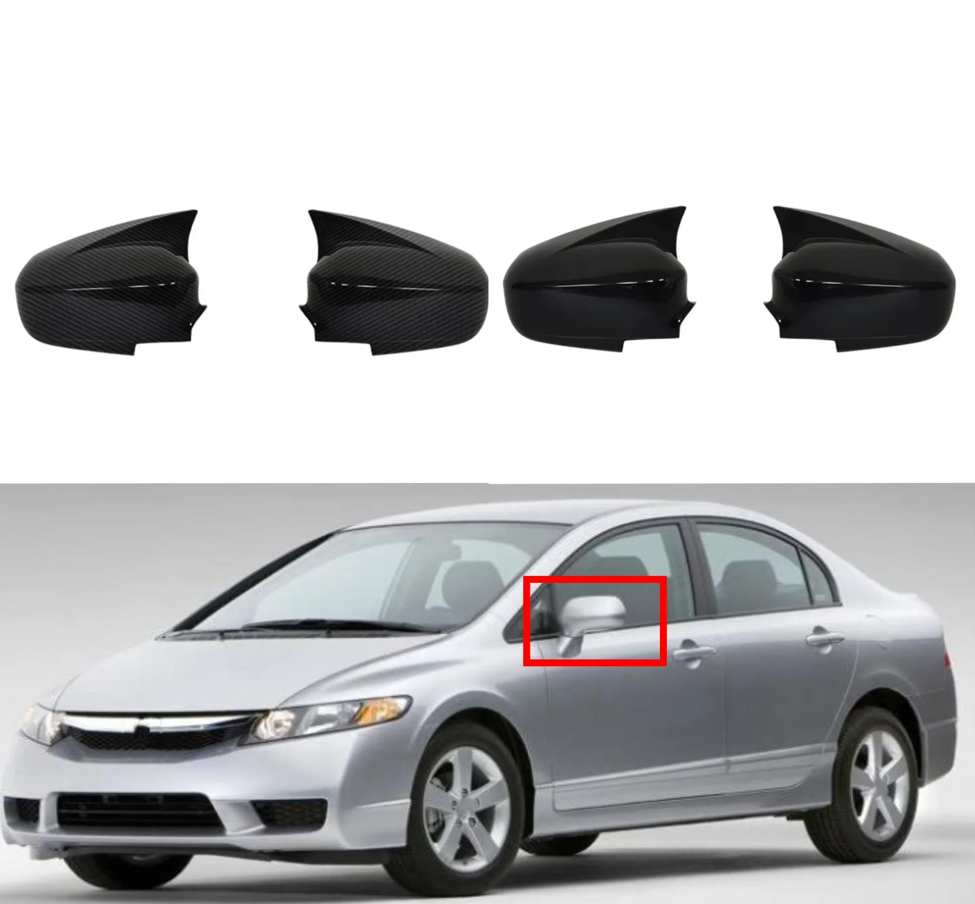 

For Honda Civic 2002-2005 Rearview Side Mirror Cover Wing Cap Exterior Door Rear View Case Trim Frame Sticker Carbon Fiber Look