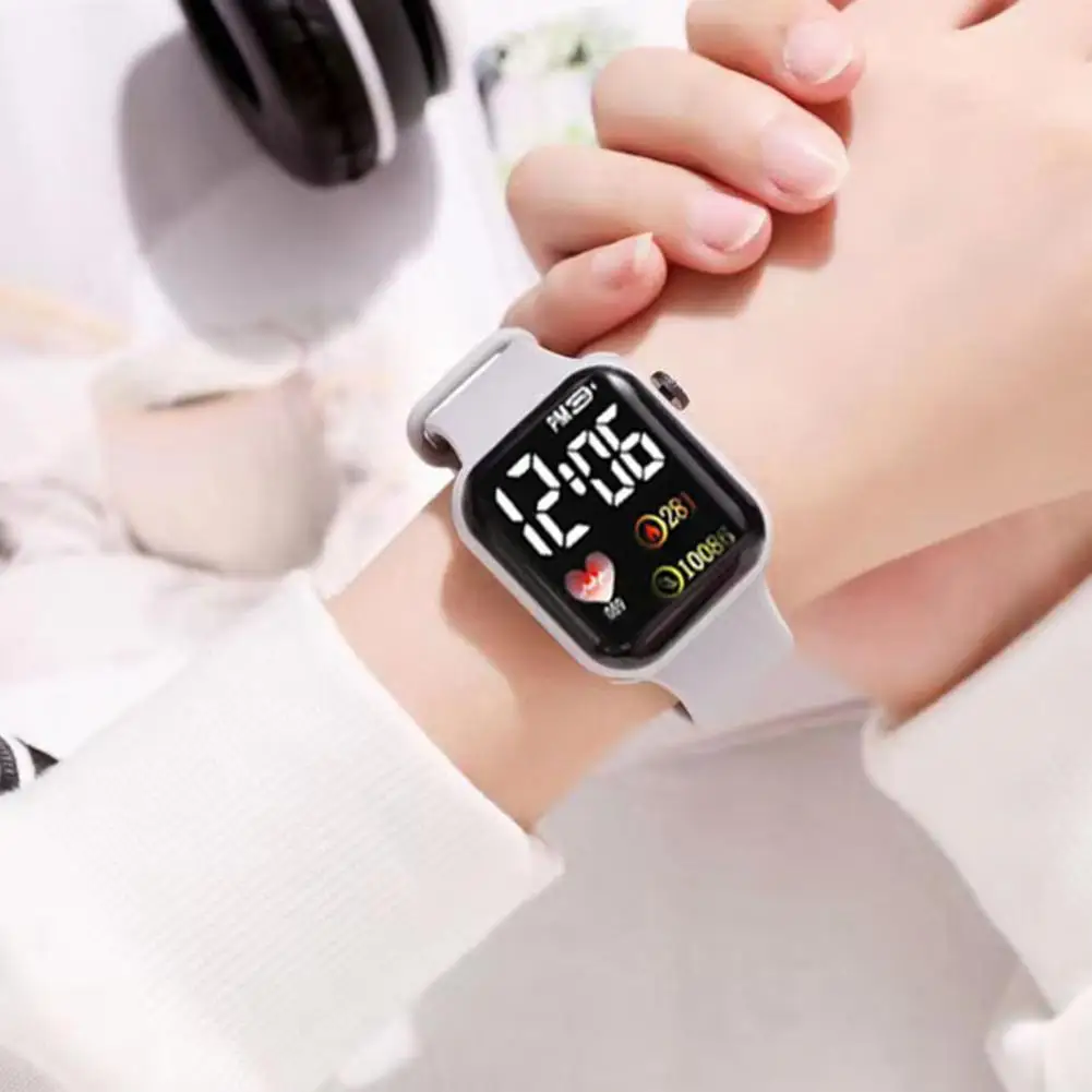 Reloj de pulsera electrónico deportivo LED para niños, esfera cuadrada luminosa, tiempo preciso ajustable, estampado de corazón, reloj de pulsera deportivo Digital para niños