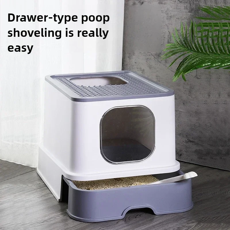 Cat Litter Box Fully Enclosed Drawer Type Anti-splash Oversized King Pet Toilet Pet Supplies Cat Bedpans