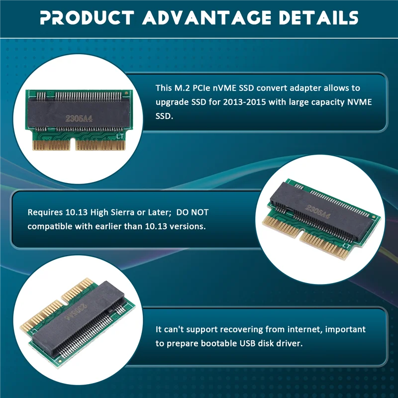 Adaptateur de conversion SSD M.2 NVME pour Air Pro Retina amélioré mi 2013-2017, Kit amélioré SSD AHCI