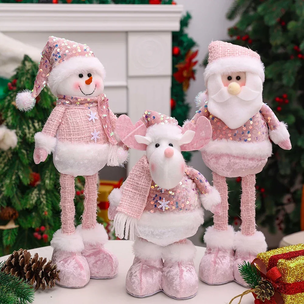 2025 New Santa Claus Snowman Elk Pink Sequin Telescopic Doll Merry Christmas Decoration Window Props Matching Supplies Ornaments