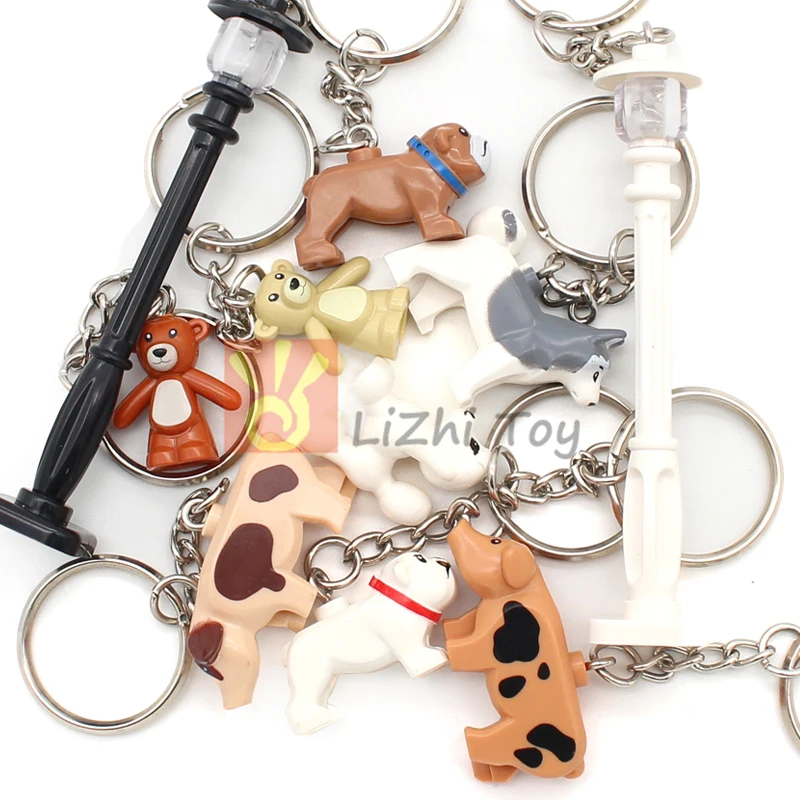 MOC Creative Building Blocks Keyring Animal Pendant Cartoon Key Chain Model Set Bricks Toy Children's Surprise Birthday Gift Toy