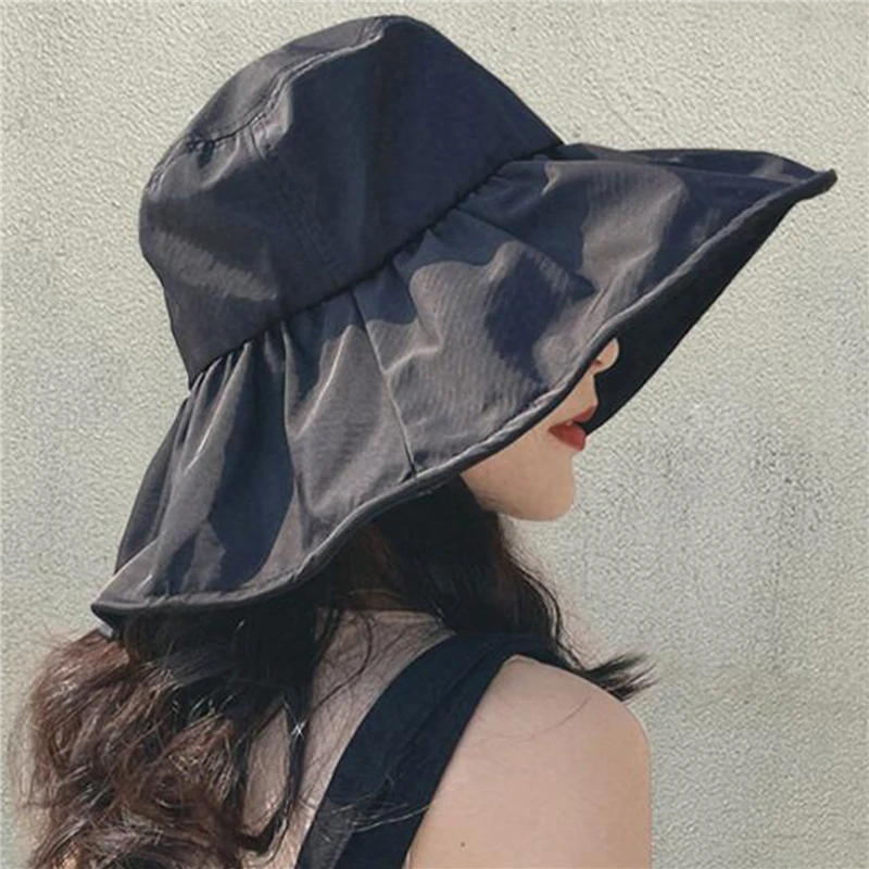 Women Sunshade Hat Summer Thin Sun Protection Hats  Ladies Korean Big Brim Fisherman Hat Sunshade Hat Summer Black Gum Cap