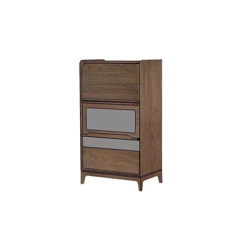 

Nordic solid wood TV side cabinet black walnut living room sofa