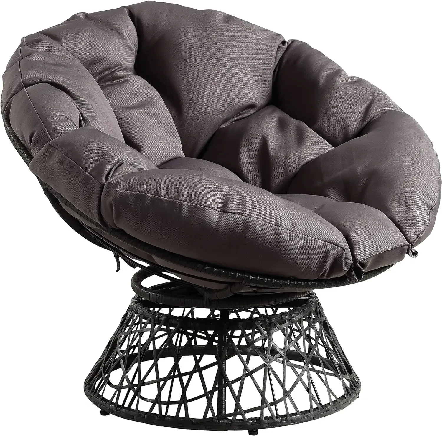 

Home Furnishings Wicker Papasan Chair with 360-Degree Swivel, Grey Frame with Grey Cushion