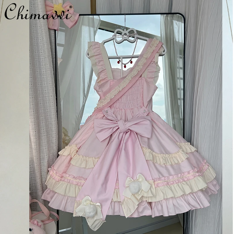 الأصلي اليابانية الحلو فتاة لطيف لوليتا فستان بحزام 2025 الخريف الملابس Kawaii القوس عالية الخصر أنيقة الأميرة JSK فساتين #5