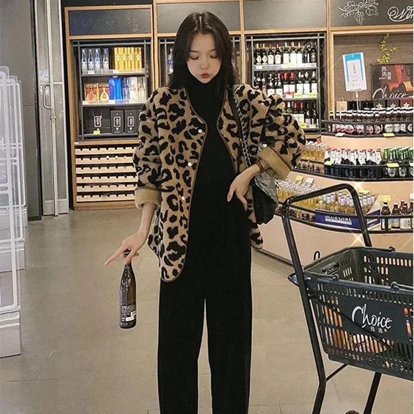 

Fashion Newly Leopard Jackets Women Furry Casual Vintage Coats All-match Baggy Designed Aesthetic Clothes Famous Lady