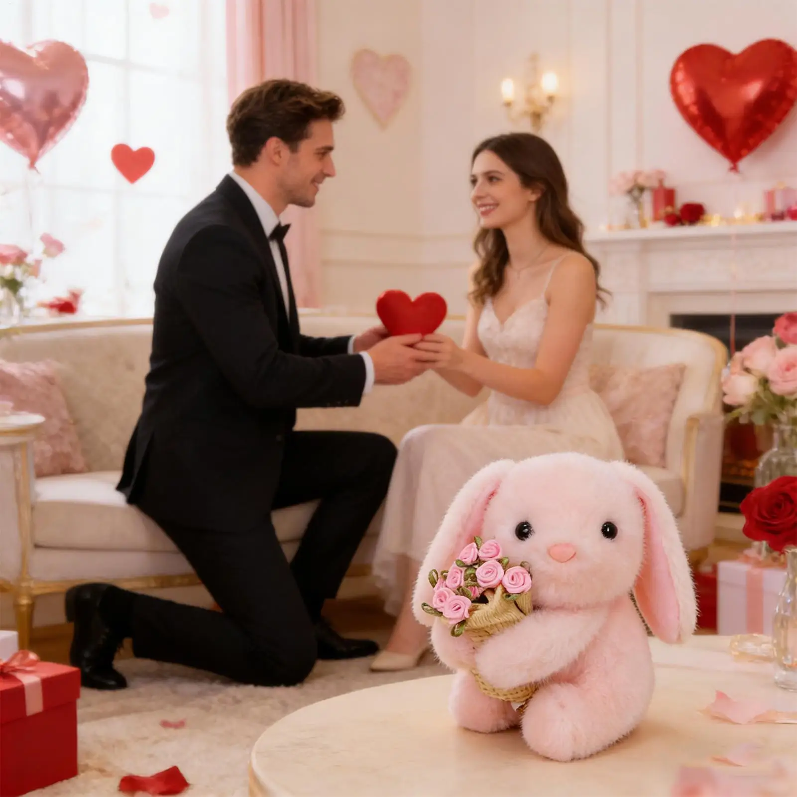 

Мягкая игрушка-кролик, плюшевая фигурка кролика для декора на День святого Валентина, для детей, для полки в гостиной, стола, кабинета, детской комнаты