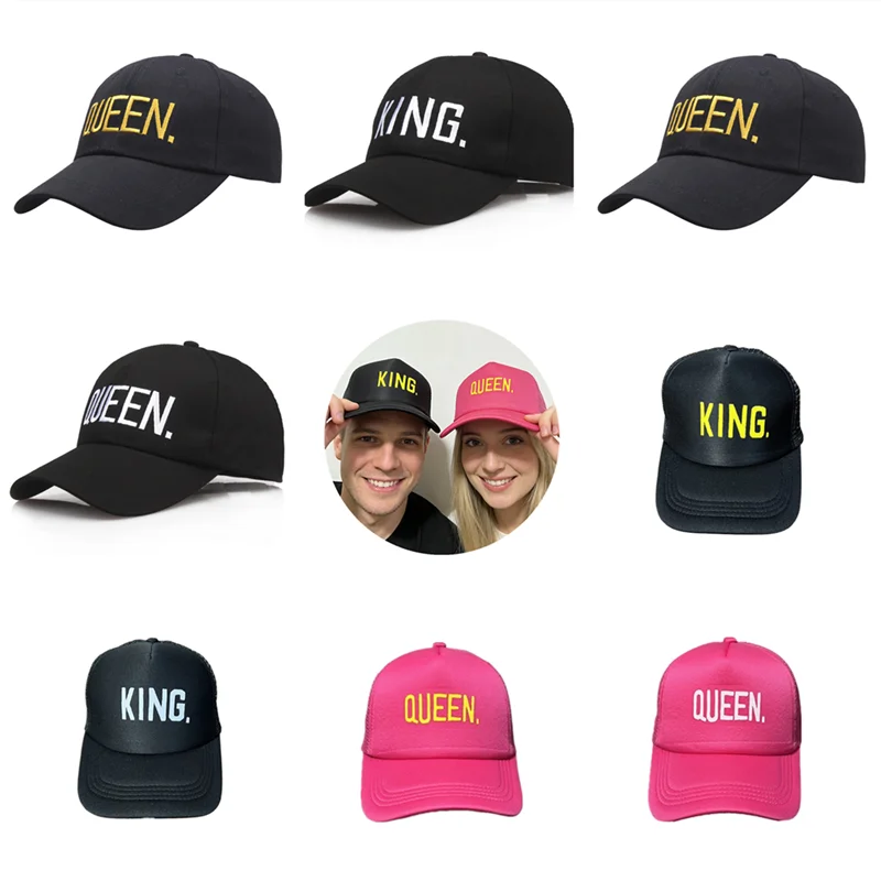 Cyberpunk KING QUEEN Couple Hat Hip Hop Letter Trendy Printed DJ Baseball Cap Adjustable Street Dance Outdoor Hat