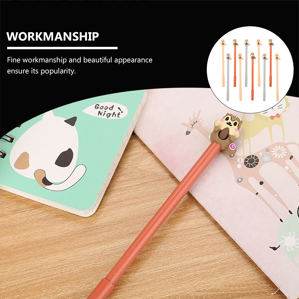 10 Pcs Cartoon Squirrel Pen Student Adorable Gel Roller for Office Creative Marker Learning Shaped Water-based