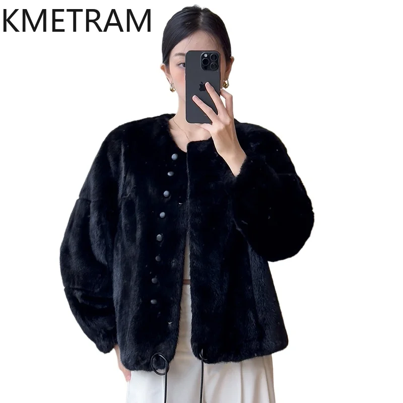 Mantel Bulu Cerpelai Asli Jaket Bulu Pendek Hitam Mewah Wanita Pakaian Wanita Musim Dingin Kualitas Tinggi Baru Dalam Jaket Berbulu 2025ба