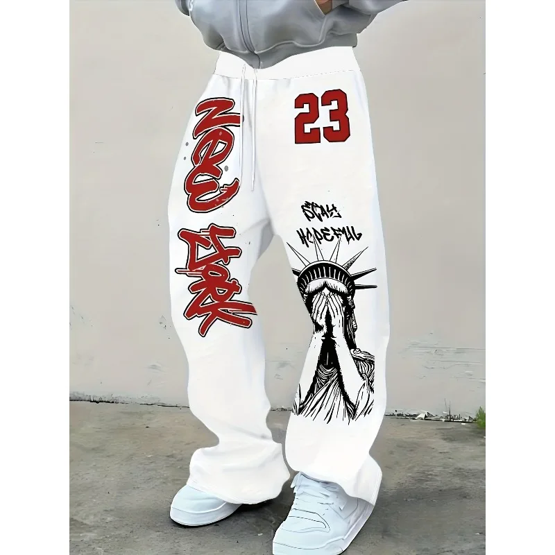 

An Art Exhibition on Trendy Legs! Cool American-style 'Statue of Liberty' Graffiti 3D Printed Pants with 'Keep Hope'