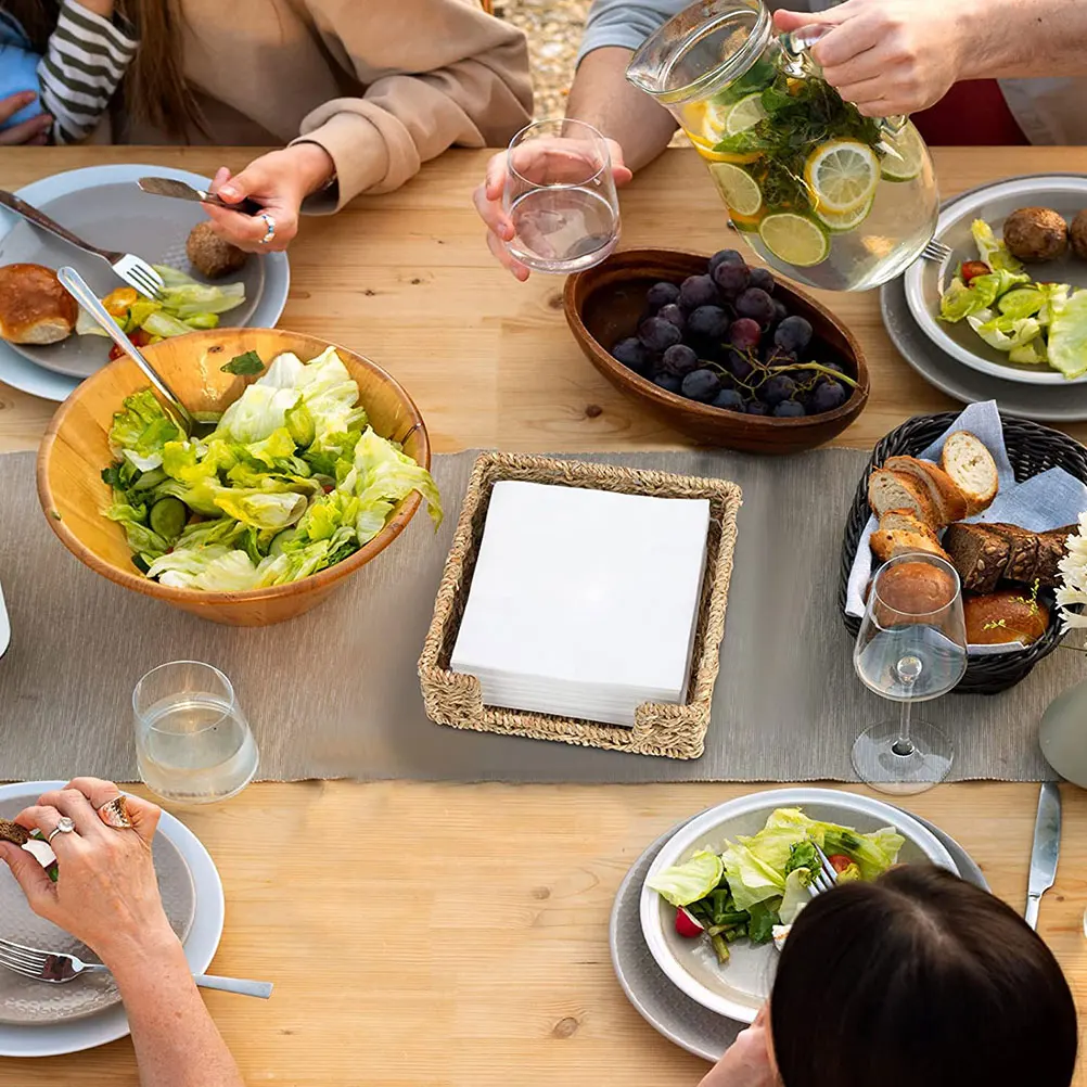 

2Pcs Desktop Woven Napkin Tray Simple Rustic Holder Scratch Free Long Lasting for Party Restaurant Woven Napkin Basket