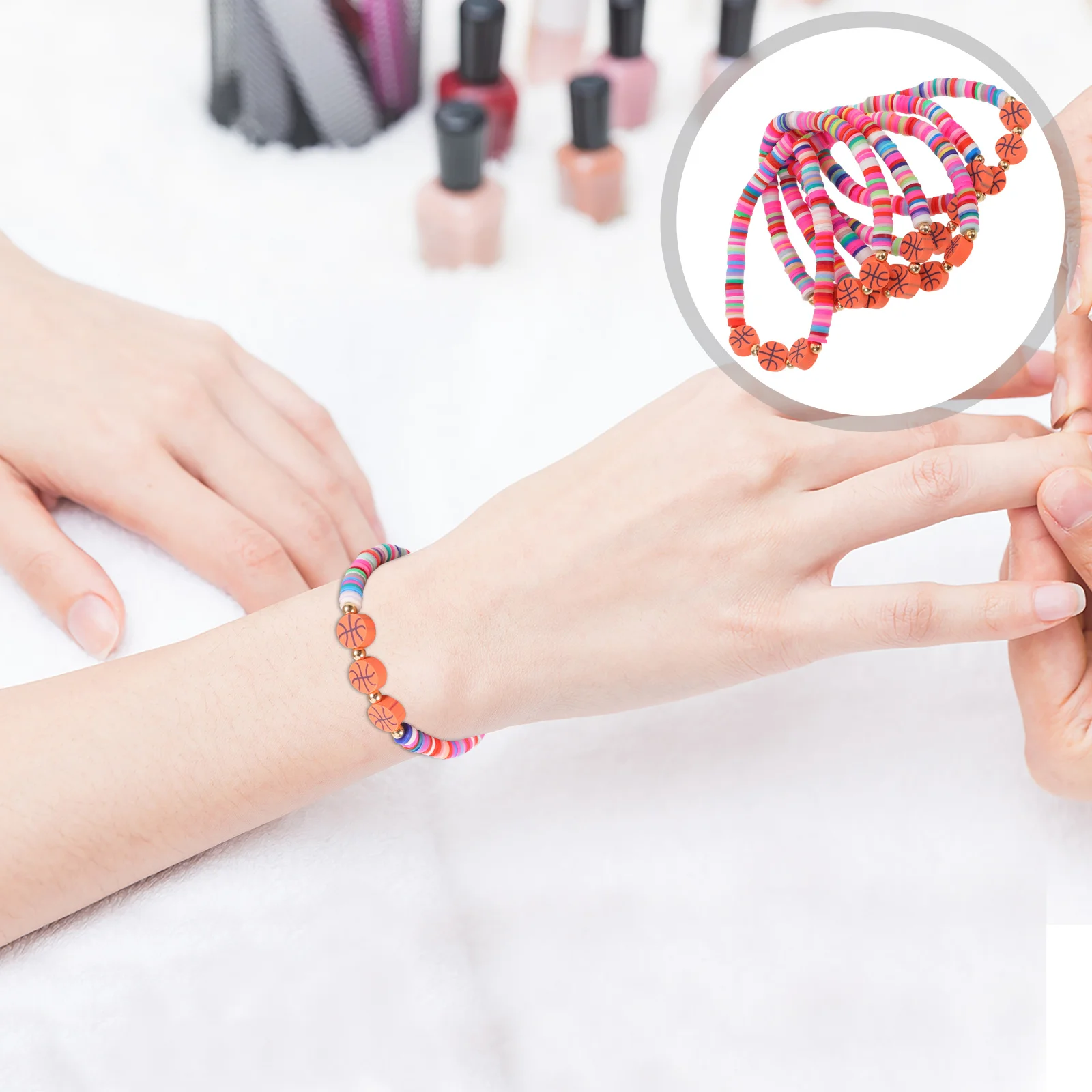 

6pcs Bracelets For Women Basketball Charm Wristbands Beaded Sports Bracelets Cheer Team Accessories Basketball Jewelry